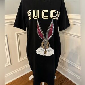 Black midi dress with‎ bugs bunny embellishments size Xl with pockets sequin